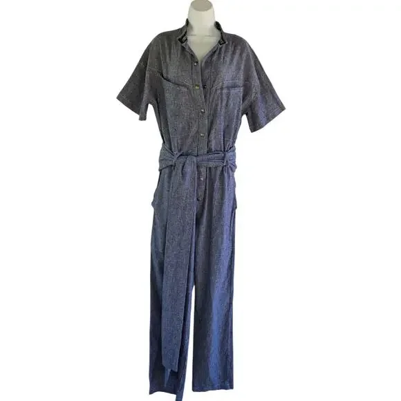 SJR Utility Jumpsuit L Chambray Boiler Suit Streetwear Cool Bruised Heel Society